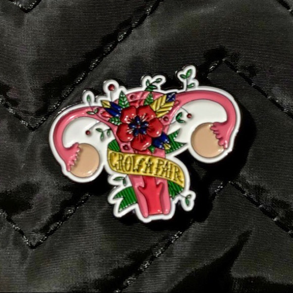 Grow A Pair Floral Ovaries Feminist Enamel Pin - Picture 3 of 3